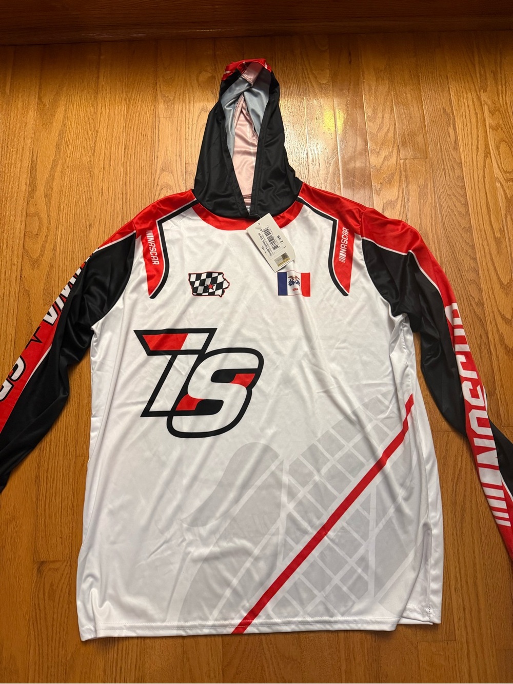 Nascar White, Red & Black Hooded Racing Jersey